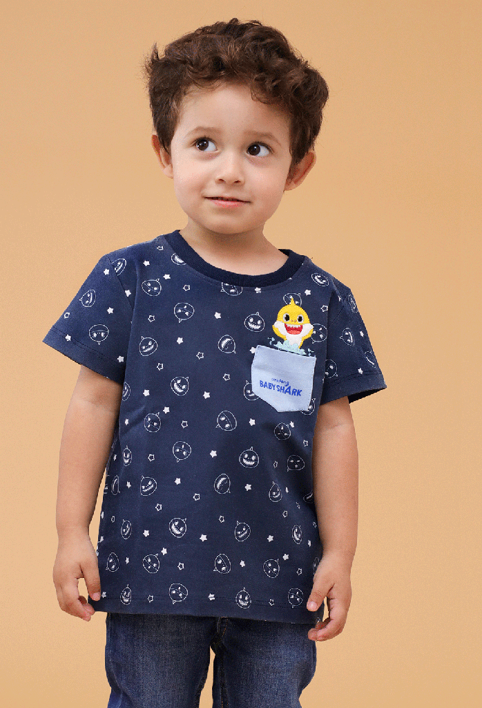 [5844] 5844 Playera Baby Shark Color Azul Marino para Niño (17H1)
